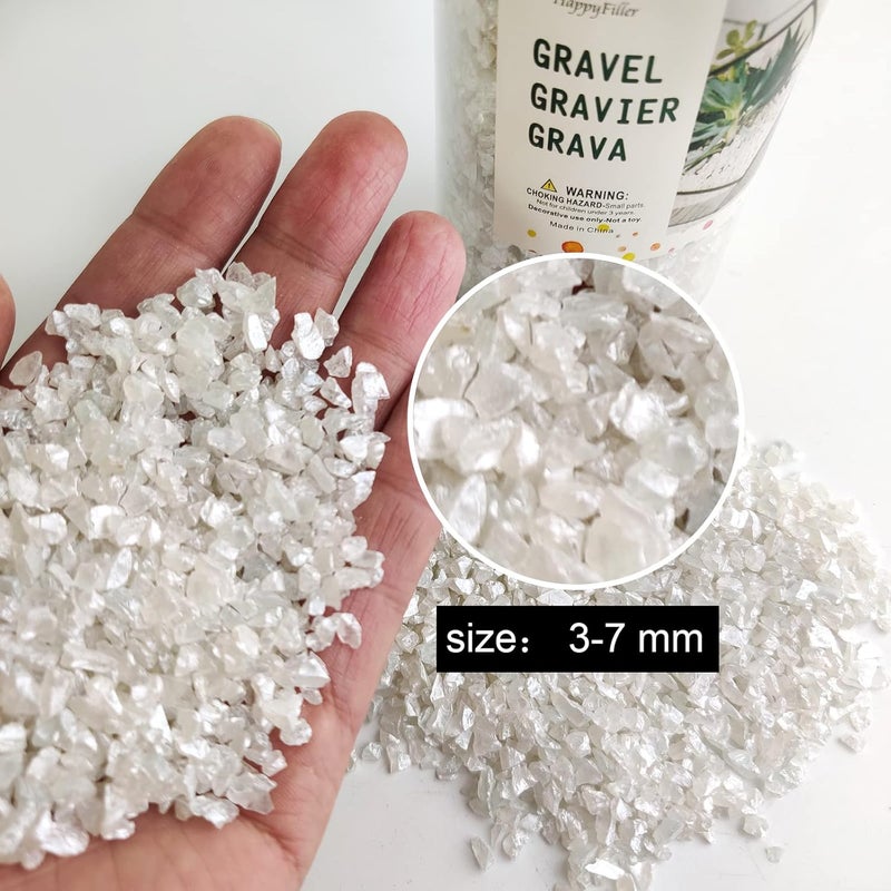 HappyFiller 1.3 LB Crushed Glass Terrarium Sand Vase Fillers Planter Soil Cover Stones Fairy Garden Gravel Pebbles Candle Holder Decor Mini Rock,Resin Art,Crafts Glitter,Wedding Ceremony,Ivory White - Image 2